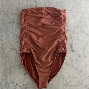 Simons Rusty Rose High-Waist Ruched Bikini Bottom